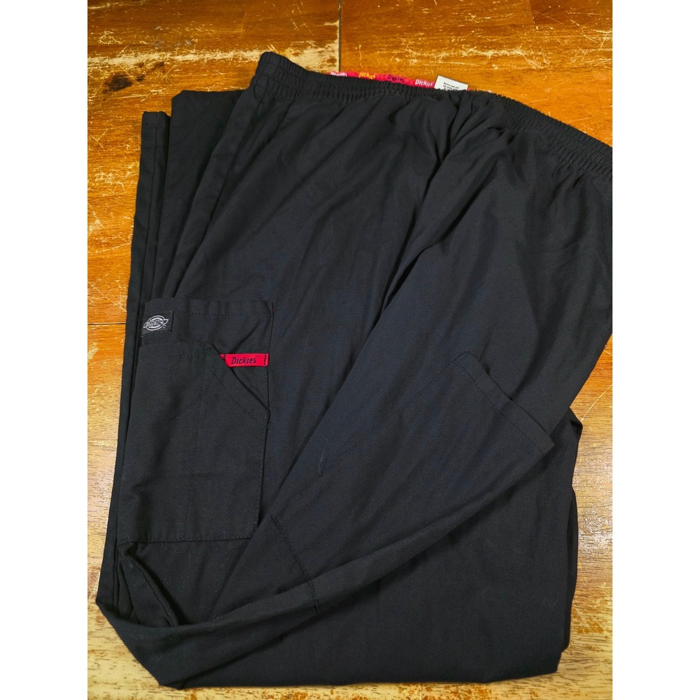 Dickies Medical Scrub Pants Black Elastic Waist Cargo Pockets 86106 XL